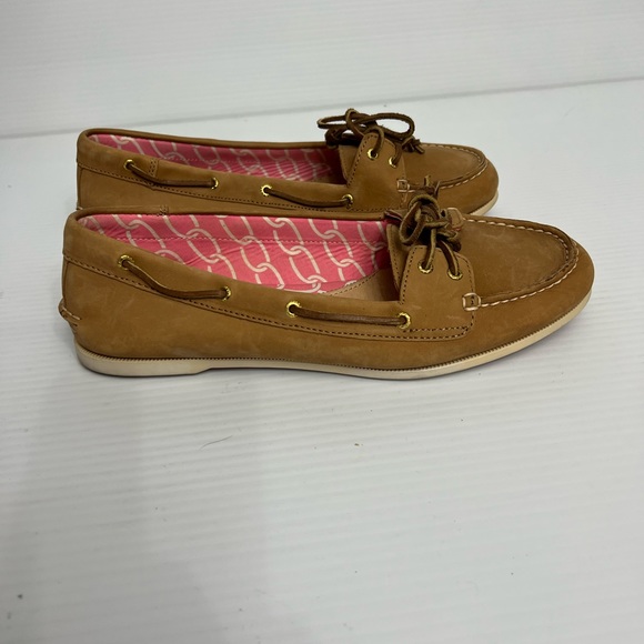 Sperry Topsider Boat Shoes with pink soles women’s size 10M Tan - Picture 4 of 7